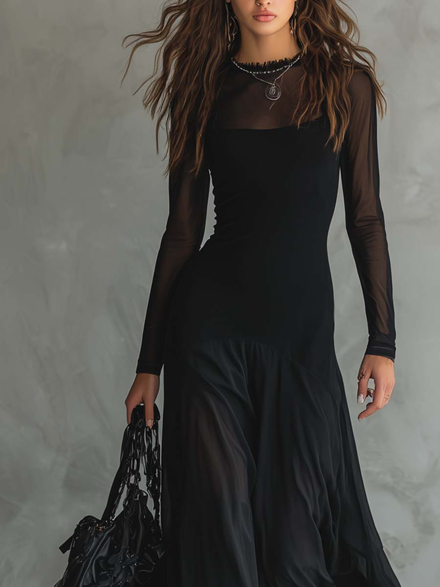 Diane | Loose-Fit Sheer-Sleeve Maxi Dress