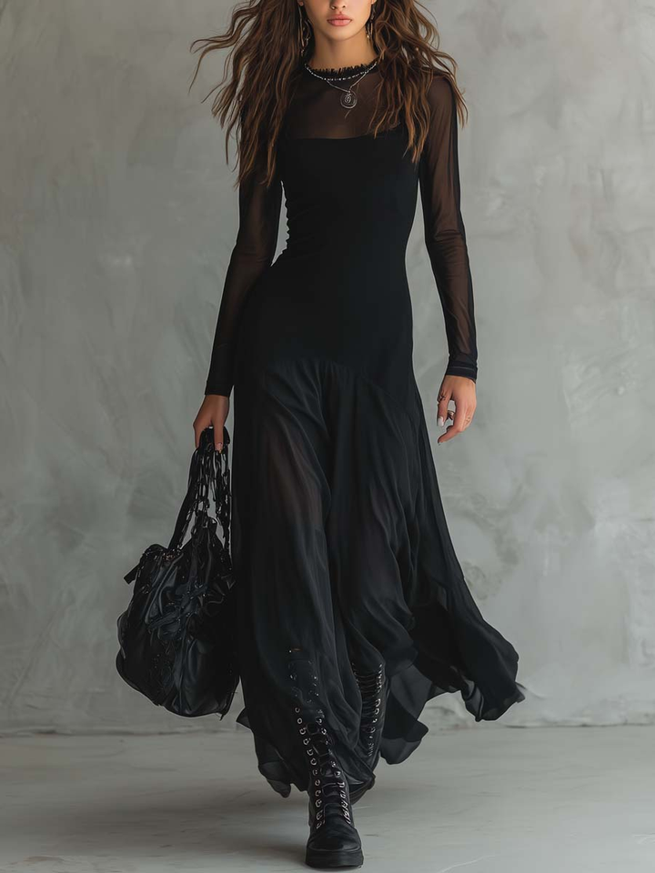 Diane | Loose-Fit Sheer-Sleeve Maxi Dress