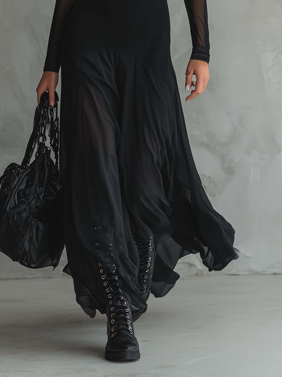 Diane | Loose-Fit Sheer-Sleeve Maxi Dress