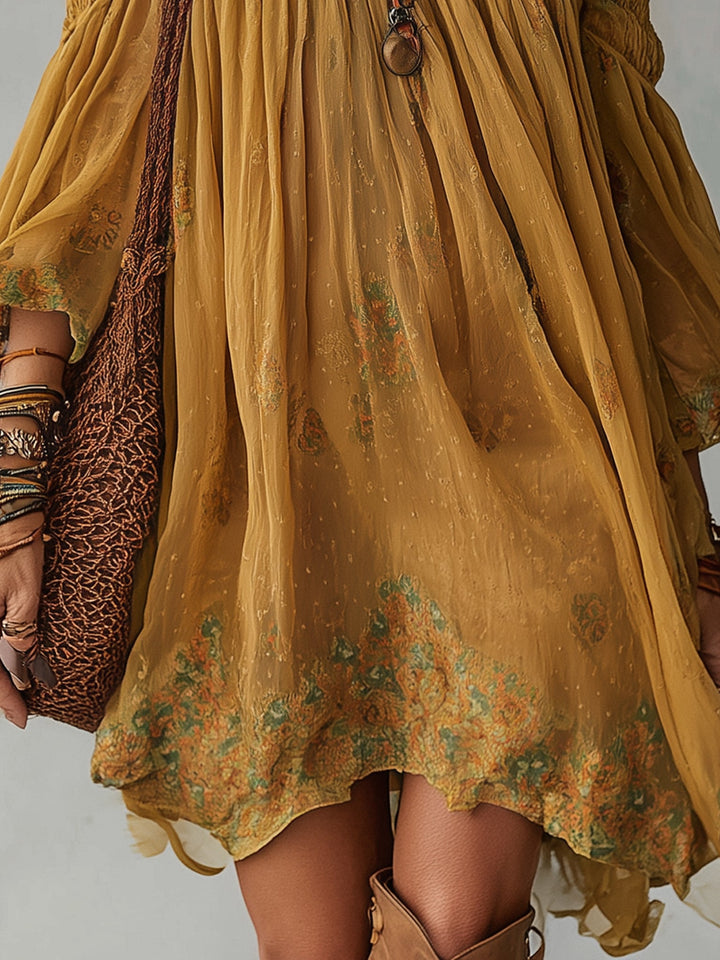 Daffodil | Mini Yellow Floral Dress, Off-Shoulder