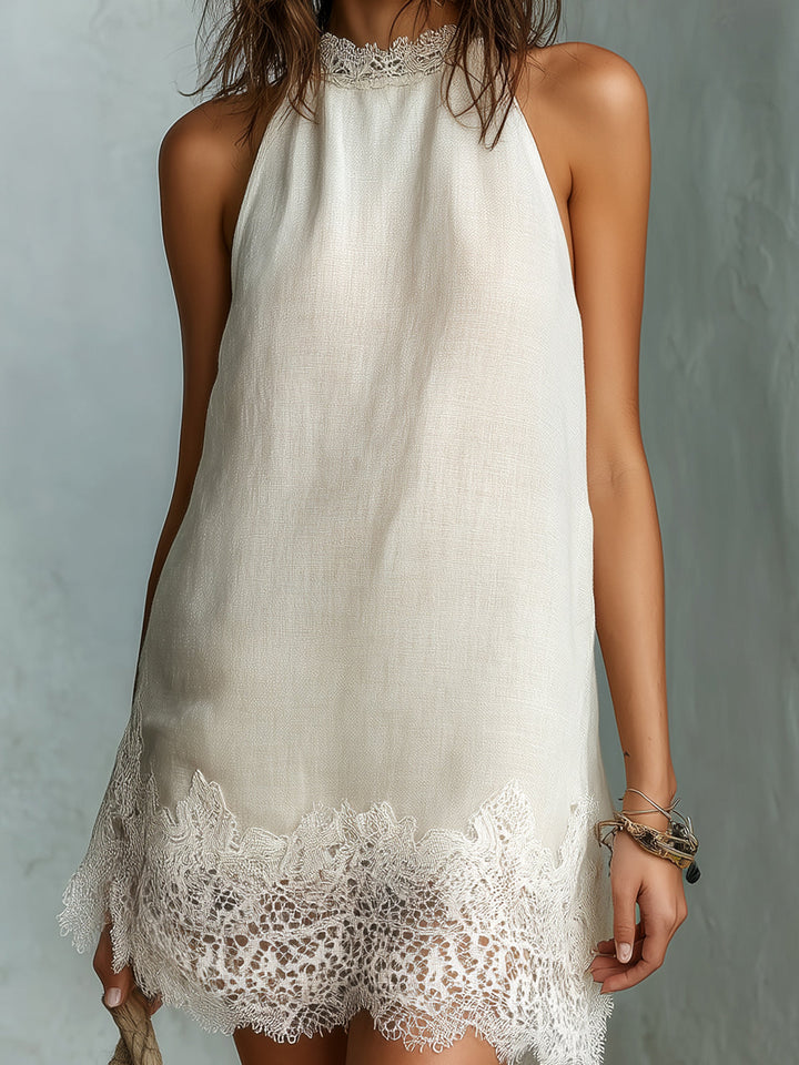 Blanche | Chic Off-White Halter Neck Mini Dress