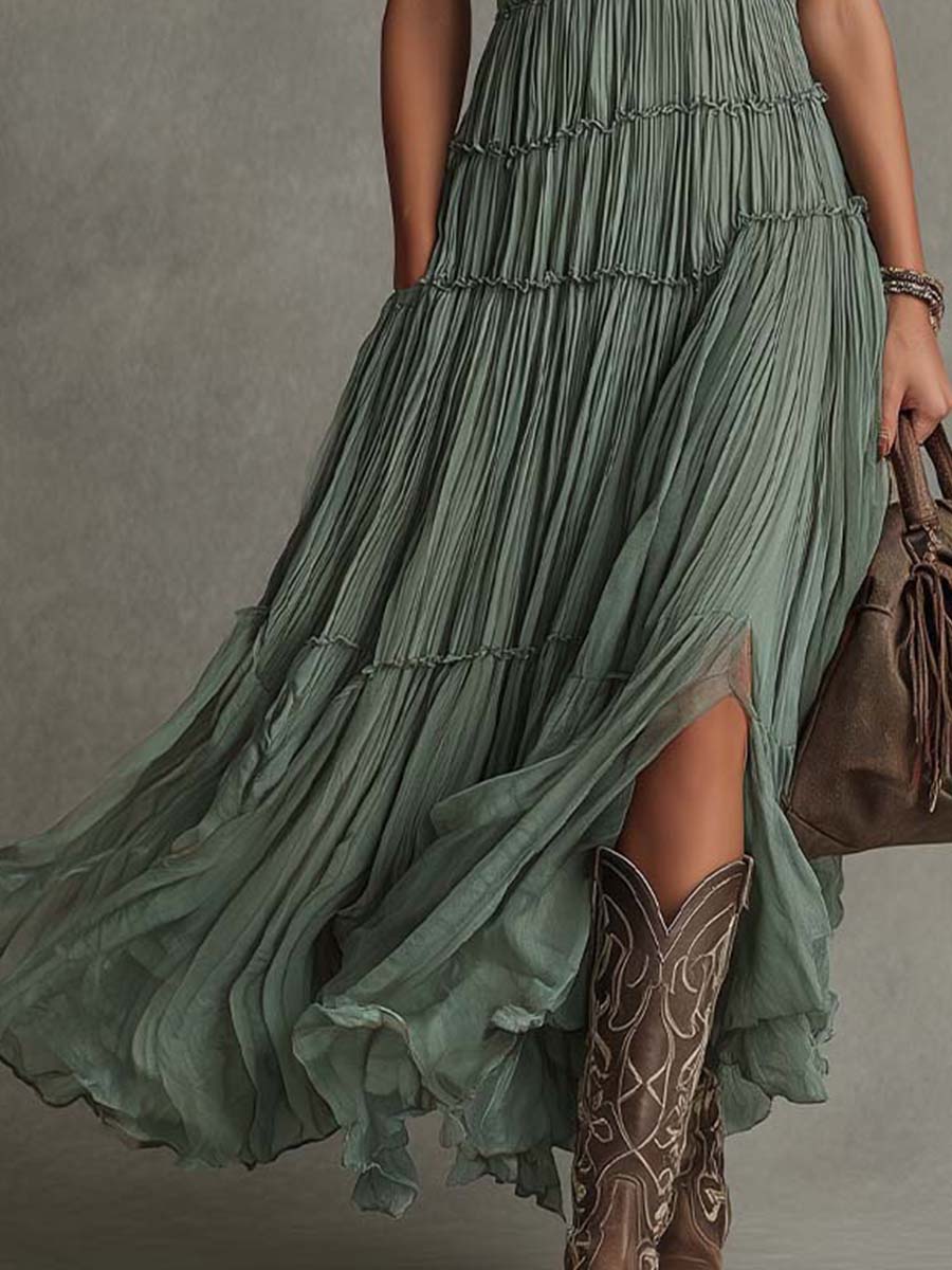 AVA | Gathered V-Neck Maxi Dress