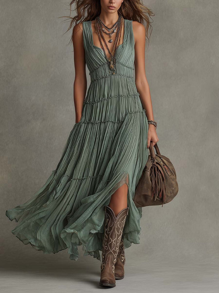 AVA | Gathered V-Neck Maxi Dress