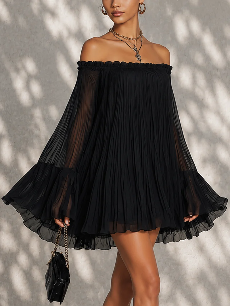 Zélie | Mini Black Dress, Bell Sleeves and Ruffles