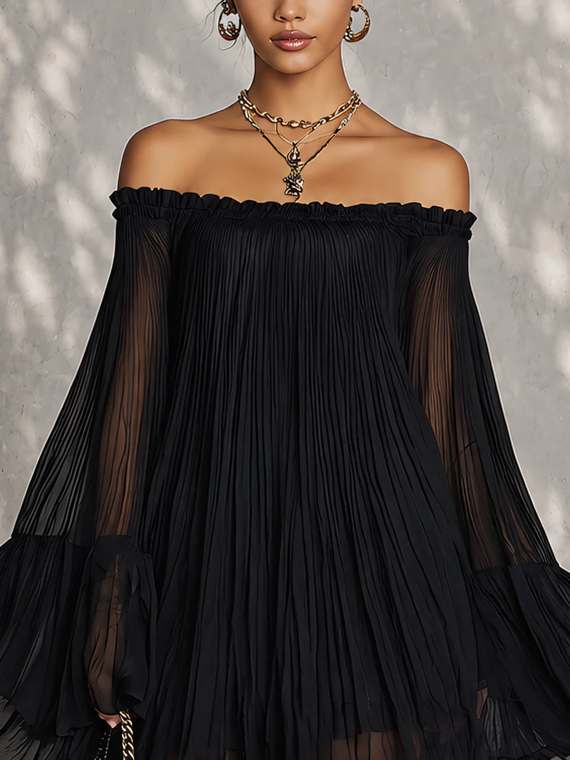 Zélie | Mini Black Dress, Bell Sleeves and Ruffles