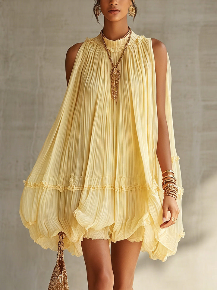 Margaux | Mini Ruffled Dress, Halter Neck, Yellow
