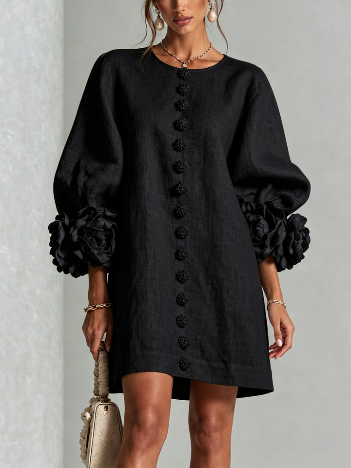 Clementine | Rosette-Cuff Button Shift Dress