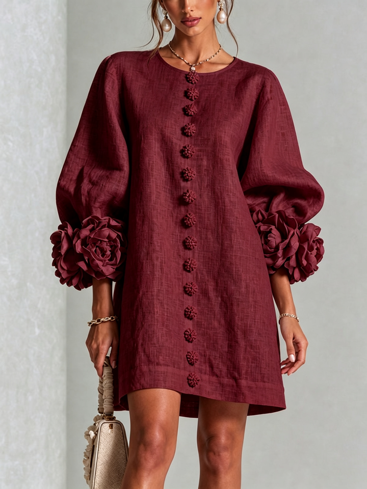 Clementine | Rosette-Cuff Button Shift Dress