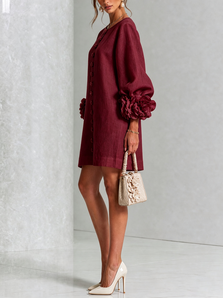 Clementine | Rosette-Cuff Button Shift Dress
