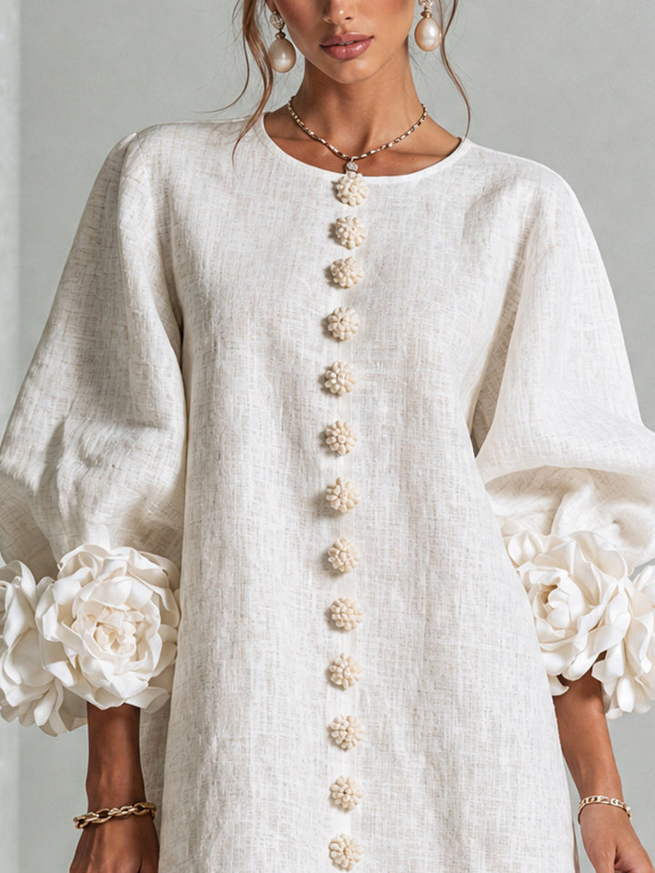Clementine | Rosette-Cuff Button Shift Dress