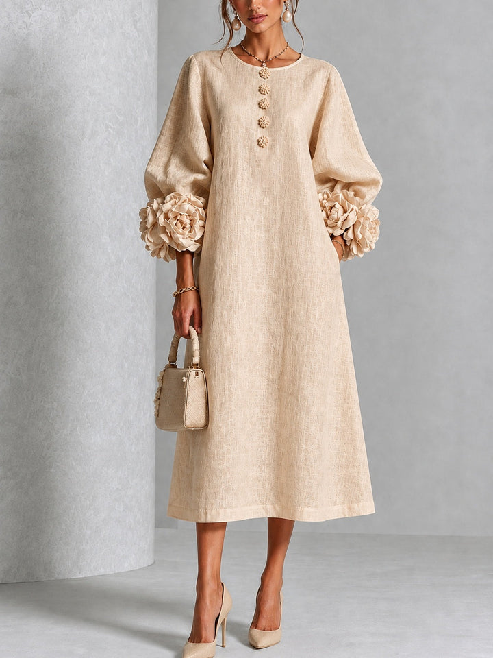 Theodosia | Rosette-Cuff Button Midi Dress
