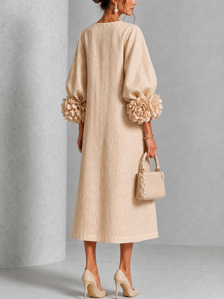 Theodosia | Rosette-Cuff Button Midi Dress