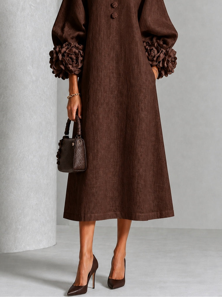 Theodosia | Rosette-Cuff Button Midi Dress