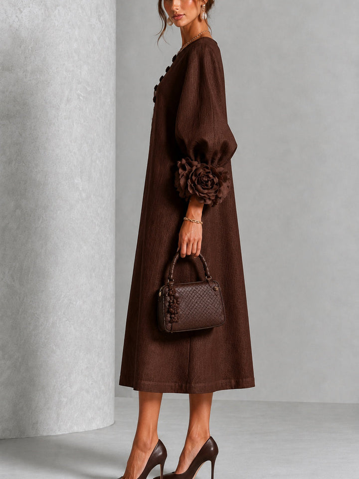 Theodosia | Rosette-Cuff Button Midi Dress
