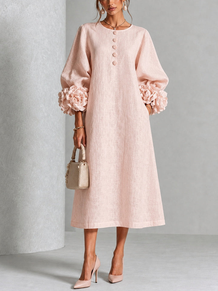 Theodosia | Rosette-Cuff Button Midi Dress