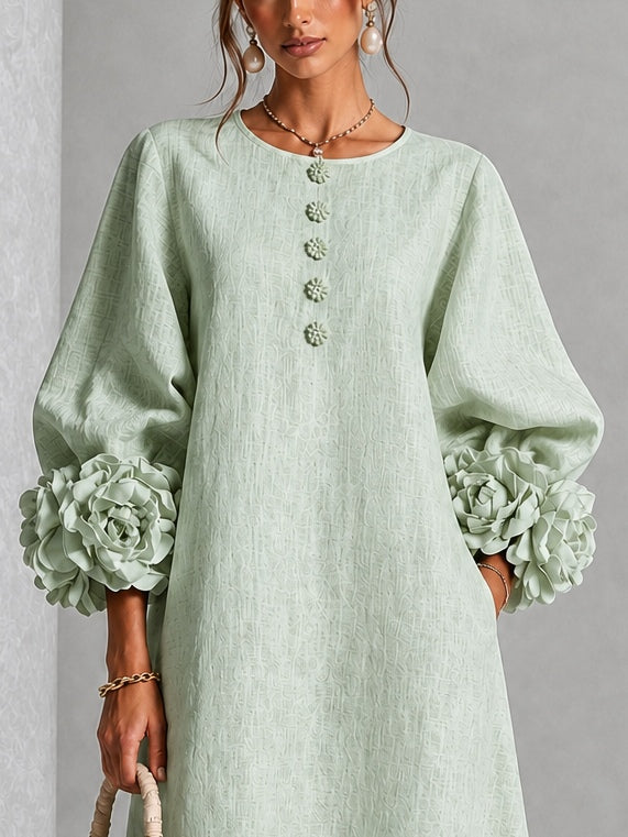 Theodosia | Rosette-Cuff Button Midi Dress
