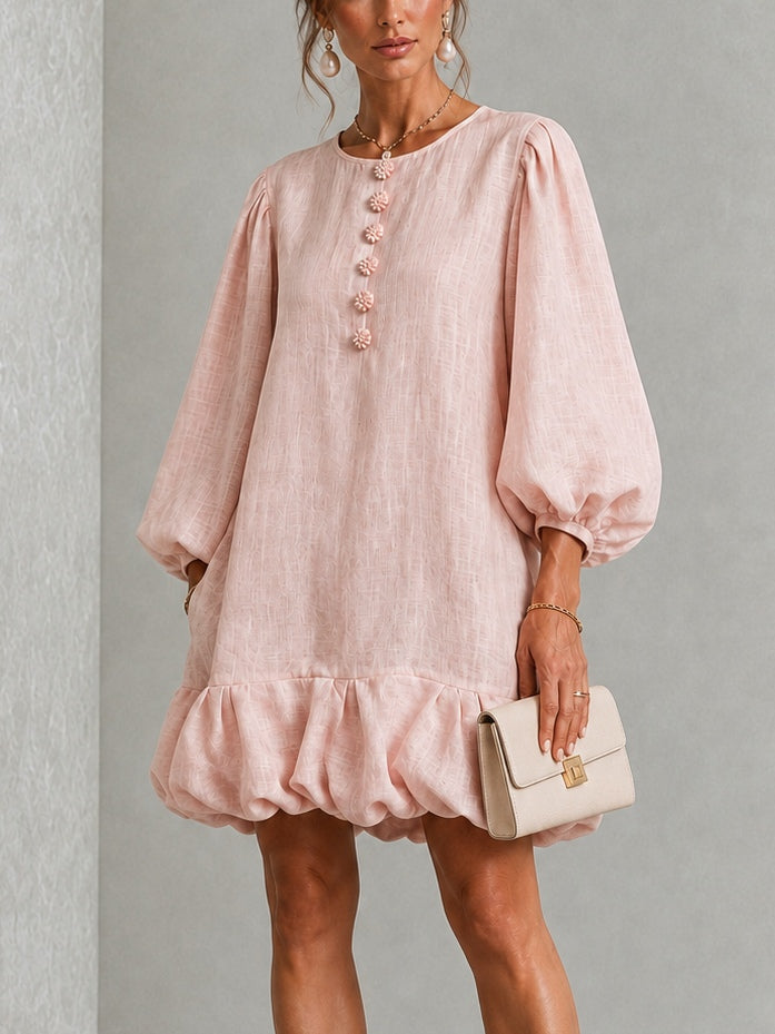 Anneliese | Puff-Sleeve Ruffle Hem Dress