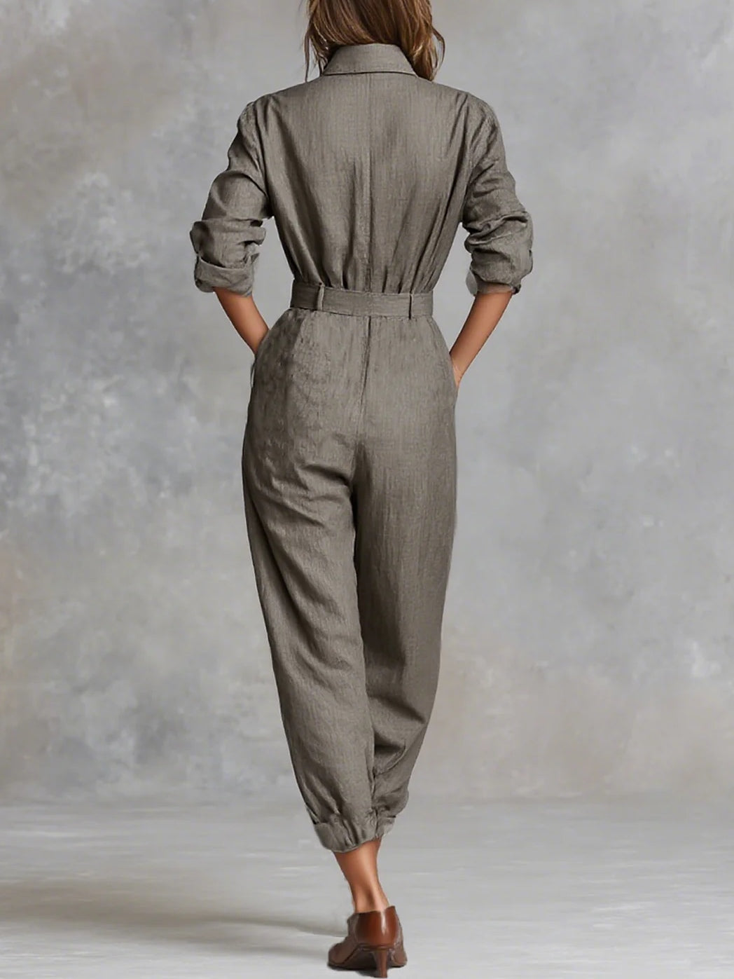 Jenna | Cotton and Linen Long Sleeve Jumpsuit