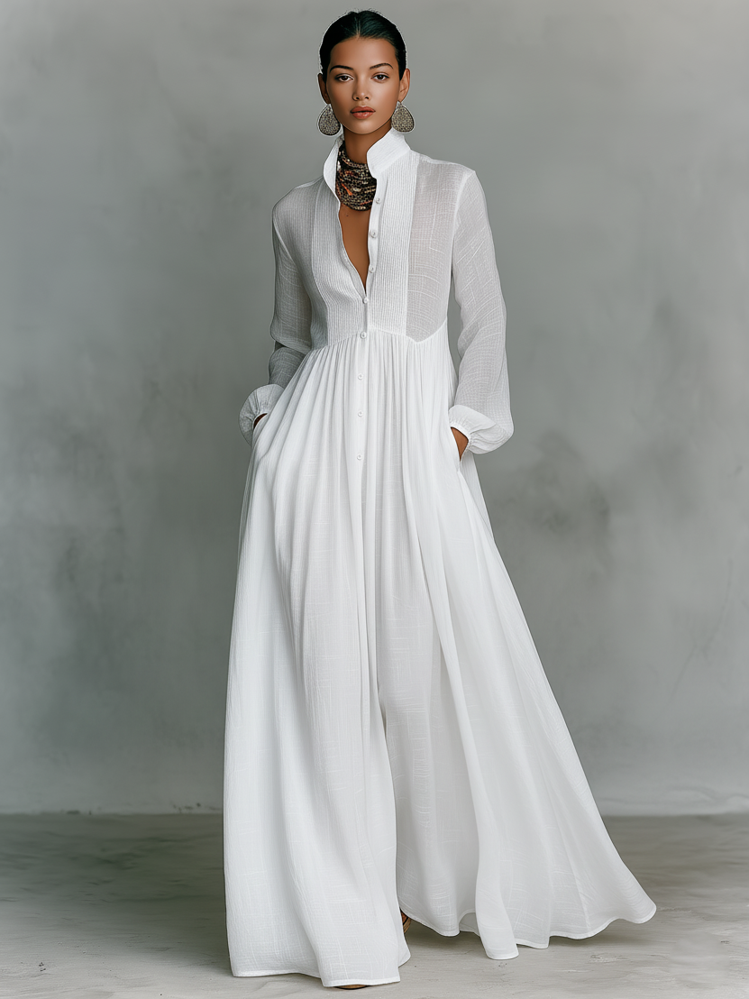 Genevieve | High-Collar Button Maxi Dress
