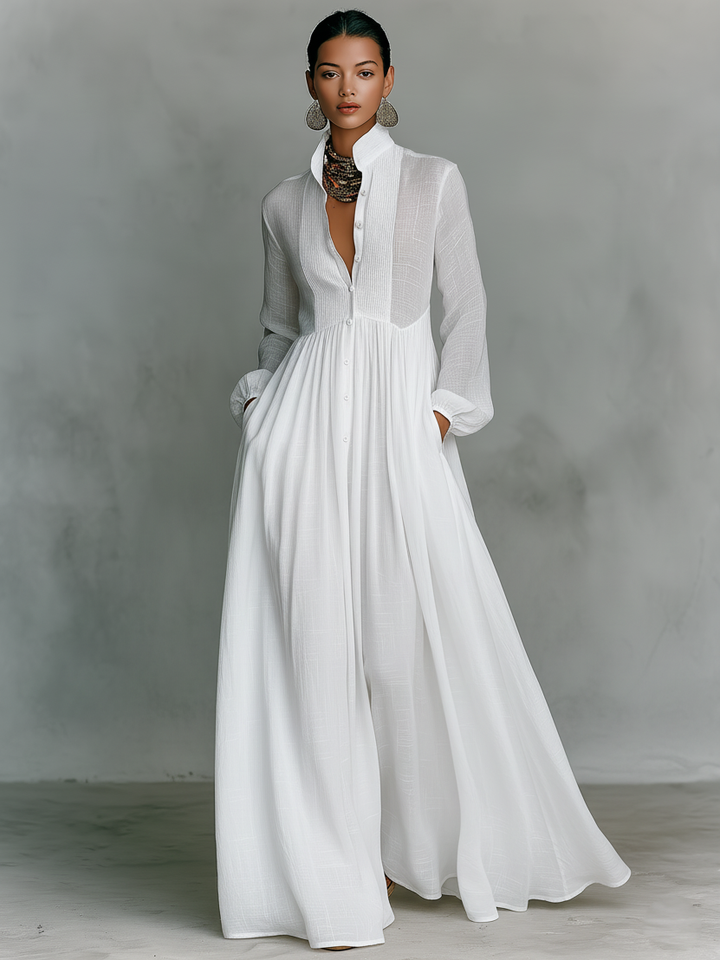 Genevieve | High-Collar Button Maxi Dress