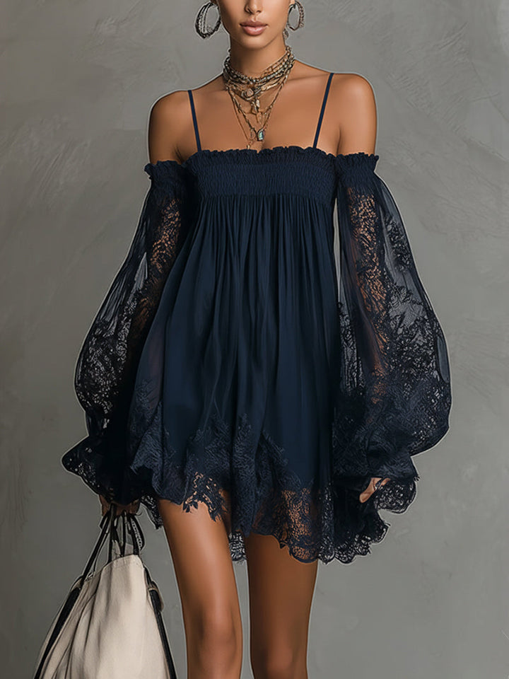 Louisa | Off-Shoulder Sheer-Sleeve Dress