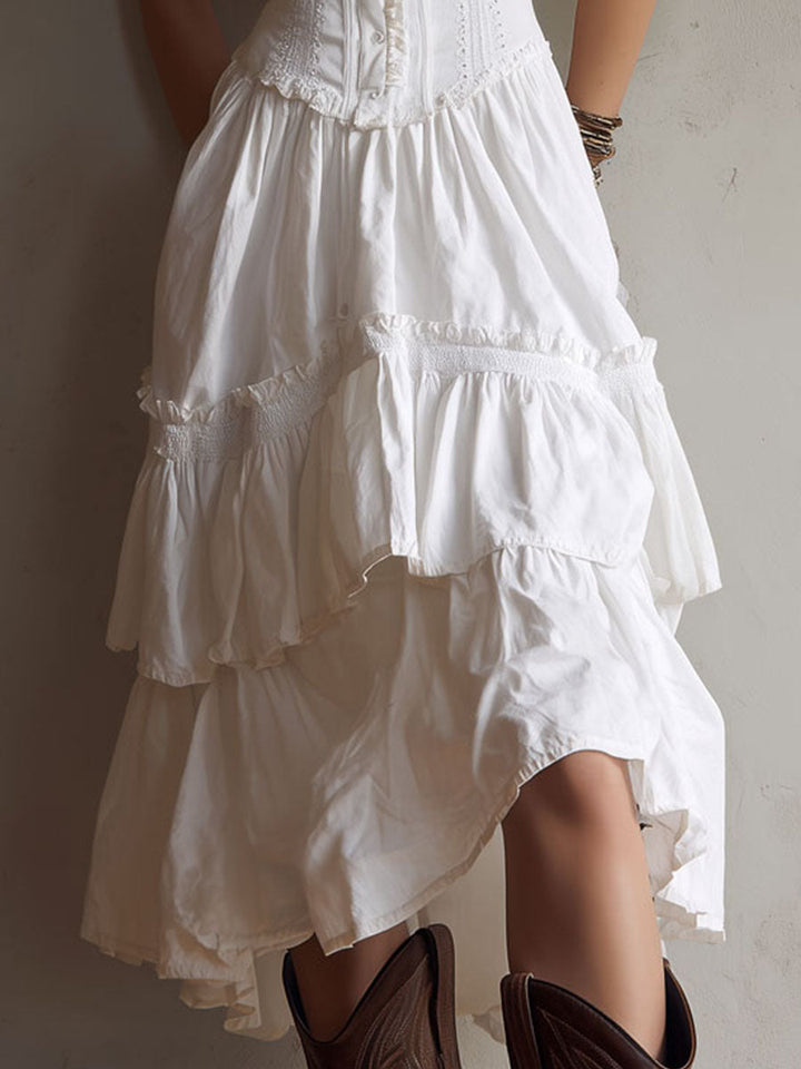 Maya | Lace-Trim Corset Tiered Midi Dress