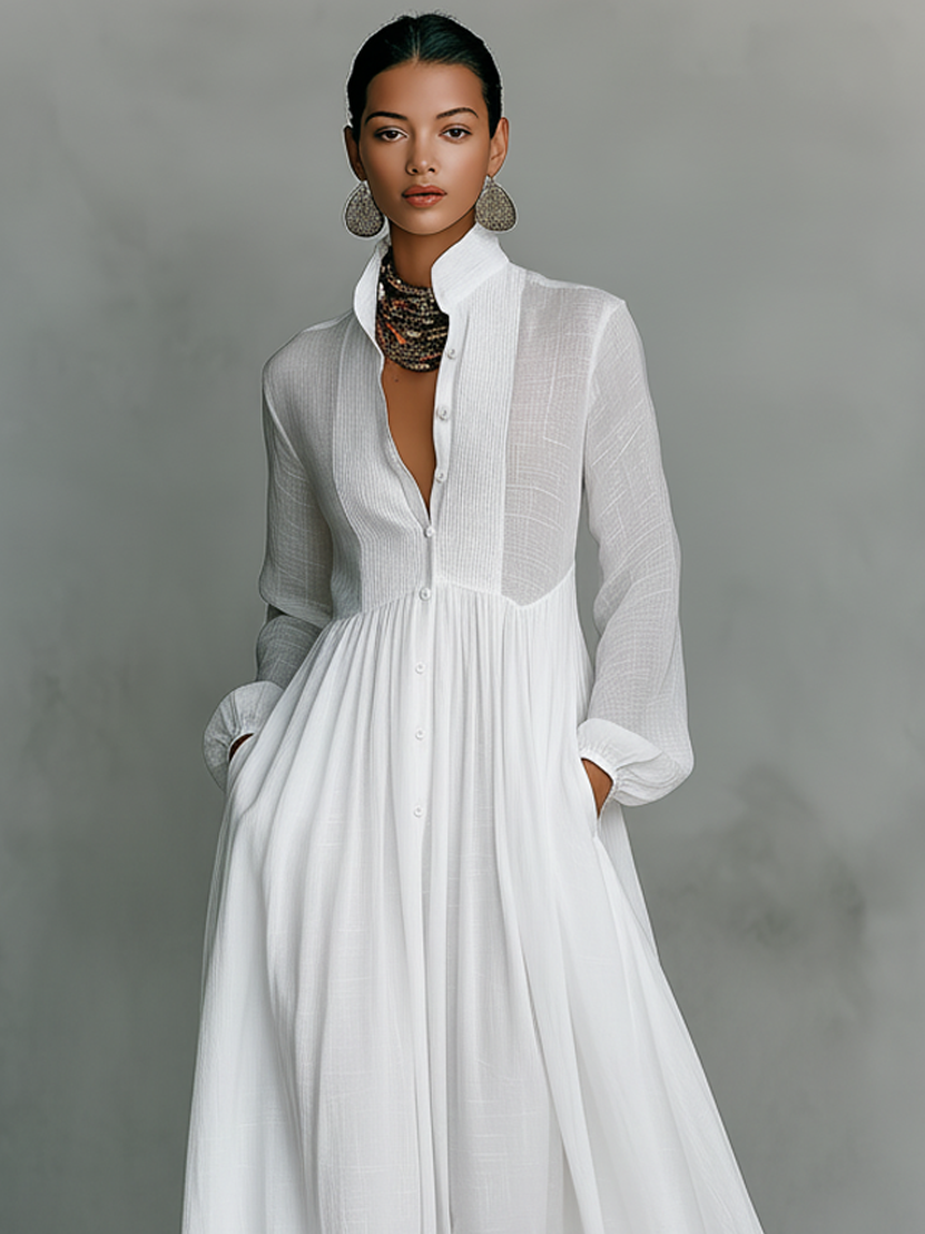 Genevieve | High-Collar Button Maxi Dress