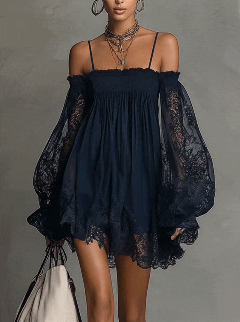 Louisa | Off-Shoulder Sheer-Sleeve Dress