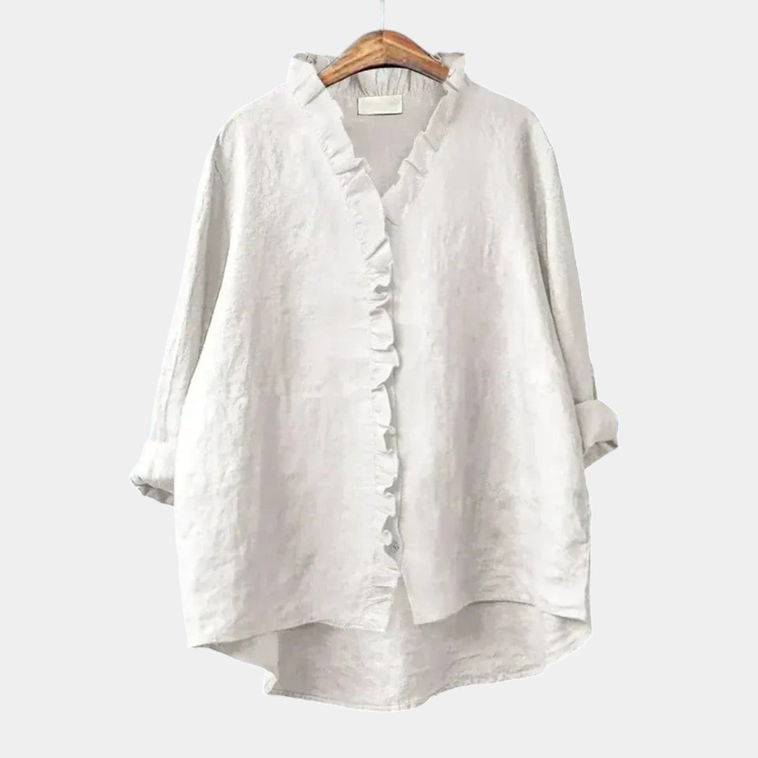 Monica | White Ruffle Placket Blouse