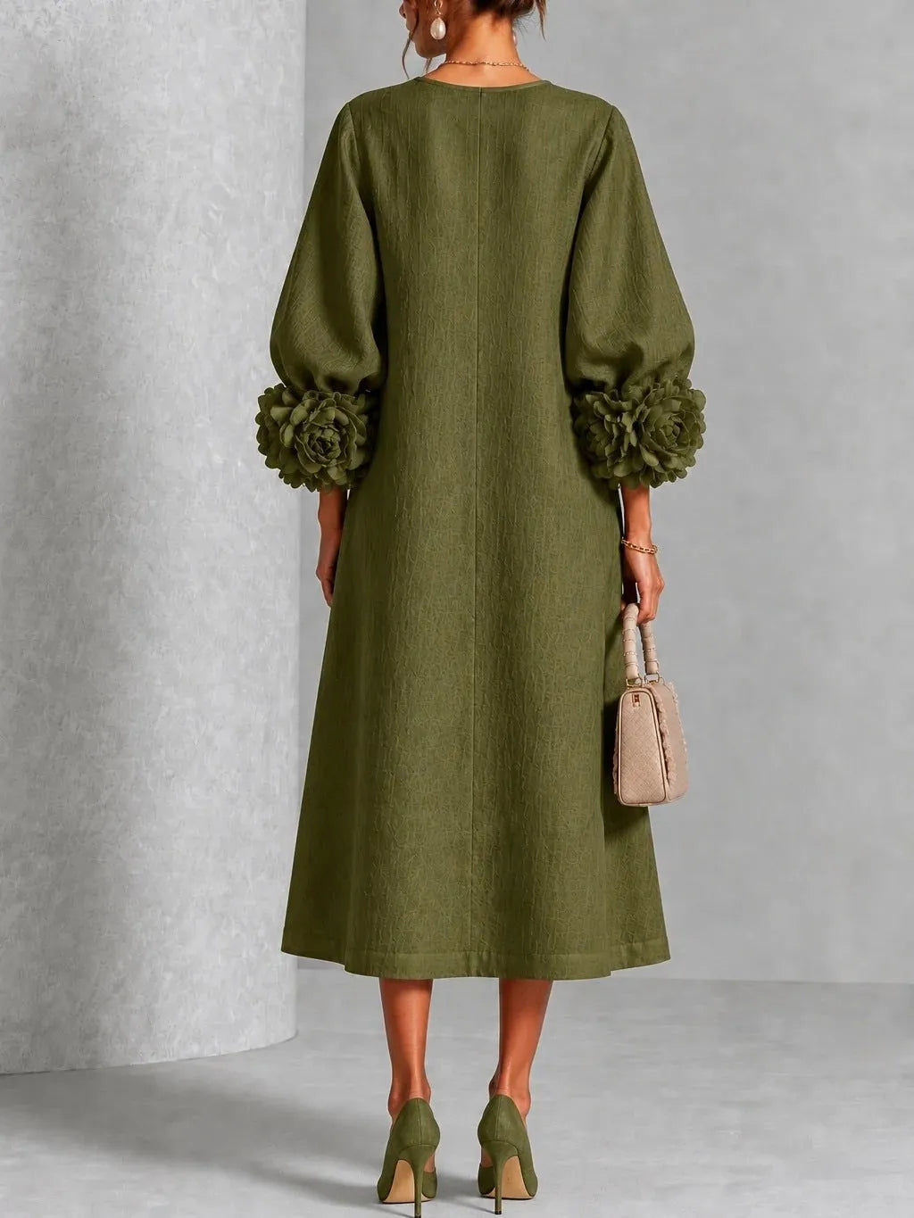 IVY | Rose-Cuff Sleeve Midi Dress