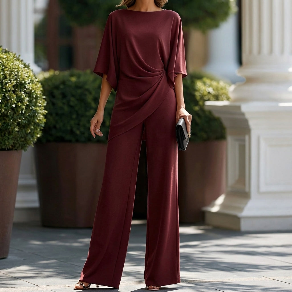 Gwen | Draped Blouse and Wide Leg Pants Set