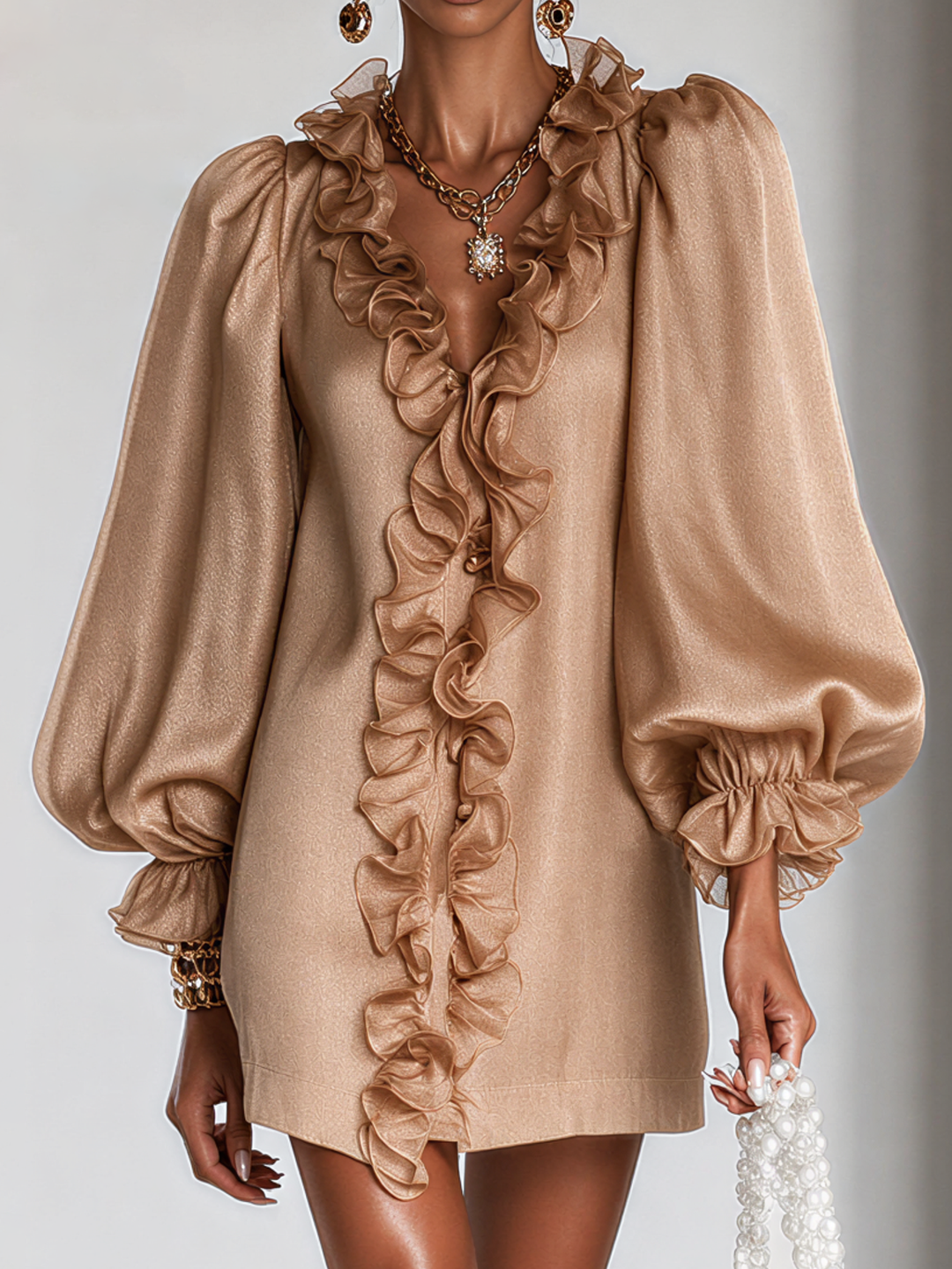 Guinevere | Ruffled Puff-Sleeve Shift Dress