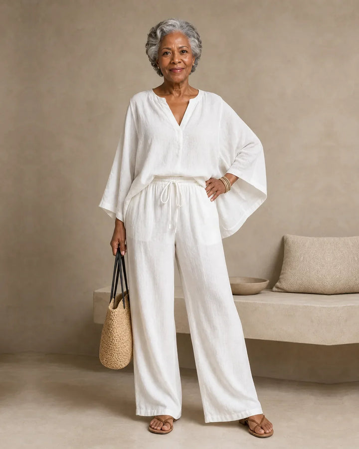 Camryn | Linen Look V-Neck Two-Piece Set